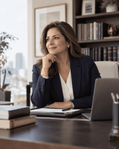 senora abogada mirando un cliente