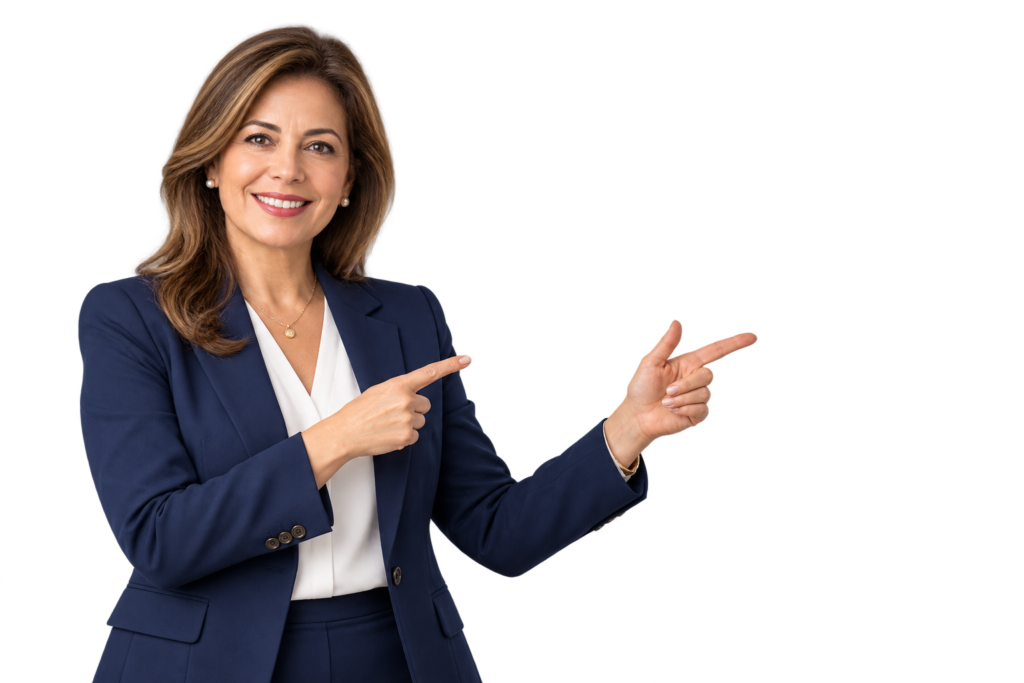 abogada elegante señalando los servicios de legales de abogados